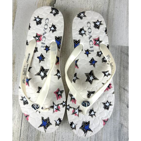 Coach Women’s 7 White Multicolor Abbigail Stars Slip-On Flip-Flop Sandals New - Picture 5 of 7